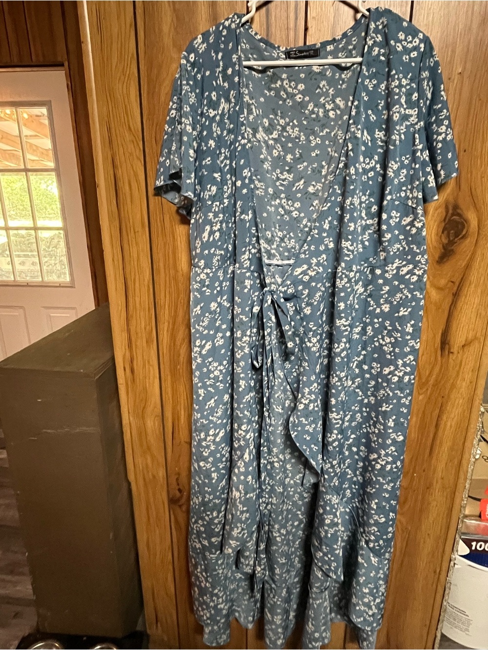 Simplee Apparel Blue Floral Tie-Front Midi Dress